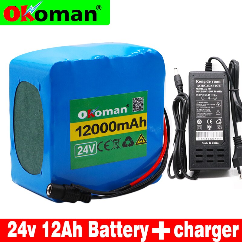 Okoman6s5p 24V 12Ah lithium battery pack electric bicycle pedal scooter wheelchair harvester BMS 25.2V 12000mAh+EU US + charger