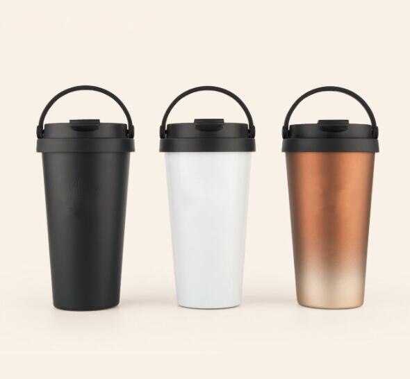 Termo de acero inoxidable de doble pared de 500ml, tazas térmicas para coche con asa, café o té para viaje o taza térmica, termo taza