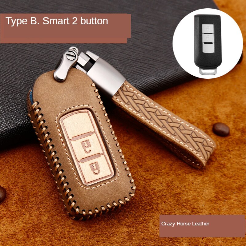 Leather car key case cover keychain For Mitsubishi Outlander Lancer 10 Pajero Sport EX ASX L200 Auto Bag: B  brown