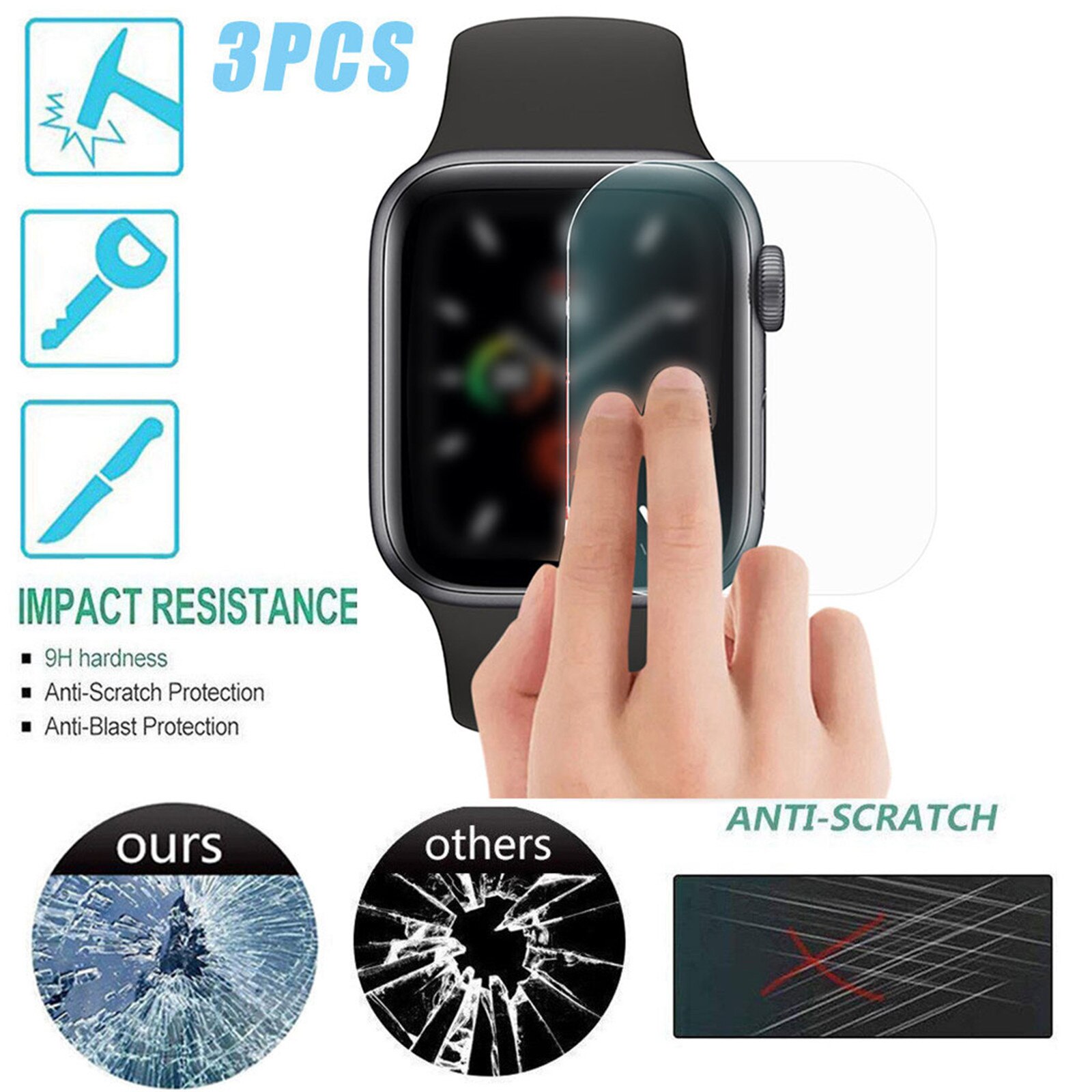 3/5Pcs Gehard Glas Voor Apple Horloge Se/Horloge 6 44Mm Beschermende Glas Screen Protector Film bubble Gratis Anti-Kras 9H Glas