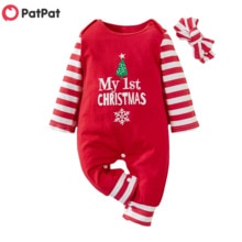 PatPat 2020 Nuovo Arrivo 2-pezzo Del bambino Di Natale A Righe Tuta con impostato fascia Del bambino Della Ragazza e del Ragazzo Vestiti