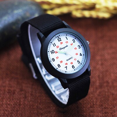 beroemde mannen jongens studenten canvas 24-uur afneembare riem quartz horloges kids sport montre enfant klokken: black-white