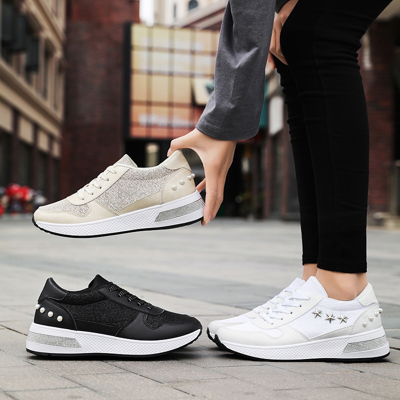 Fujin Vrouwen Sneakers Platform Lace Up Bling Bling Strass Klinknagel Mode Lente Herfst Vrouwelijke Casual Schoenen Tenis Feminino