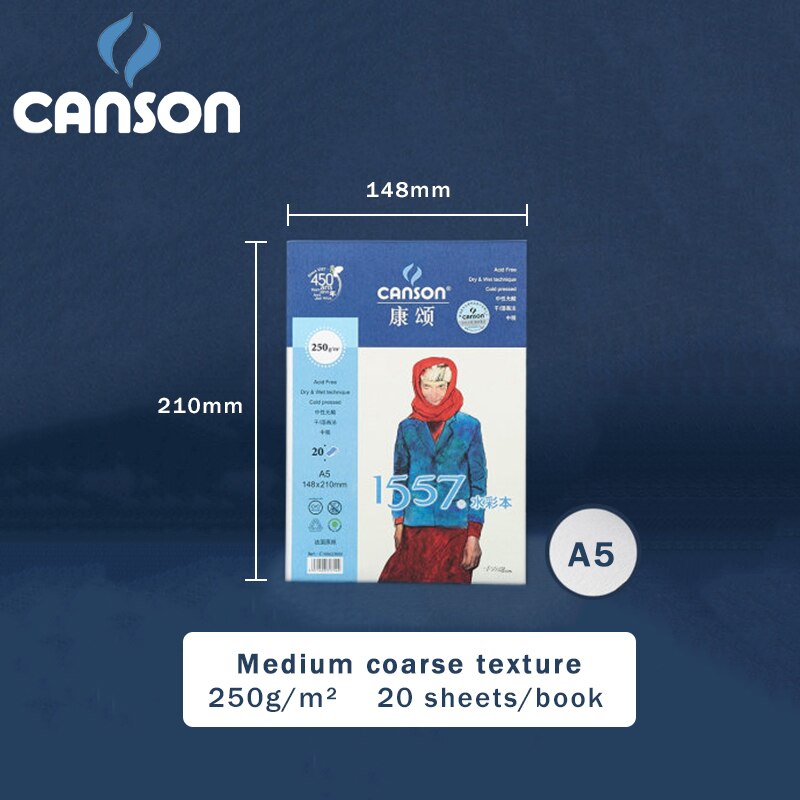 CANSON Watercolor Book/Pad/Paper 8/16/32K A3/A4/A5 180/200/250/300g/m² Art Drawing Watercolor Paper Stationery 1557: 1557-book-250g-A5
