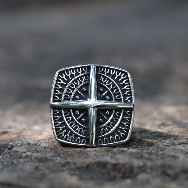 Vintage menns rustfritt stål ankerring punk rock solid heavy cross ring herre kul kompass ring mannlig hip hop biker smykker
