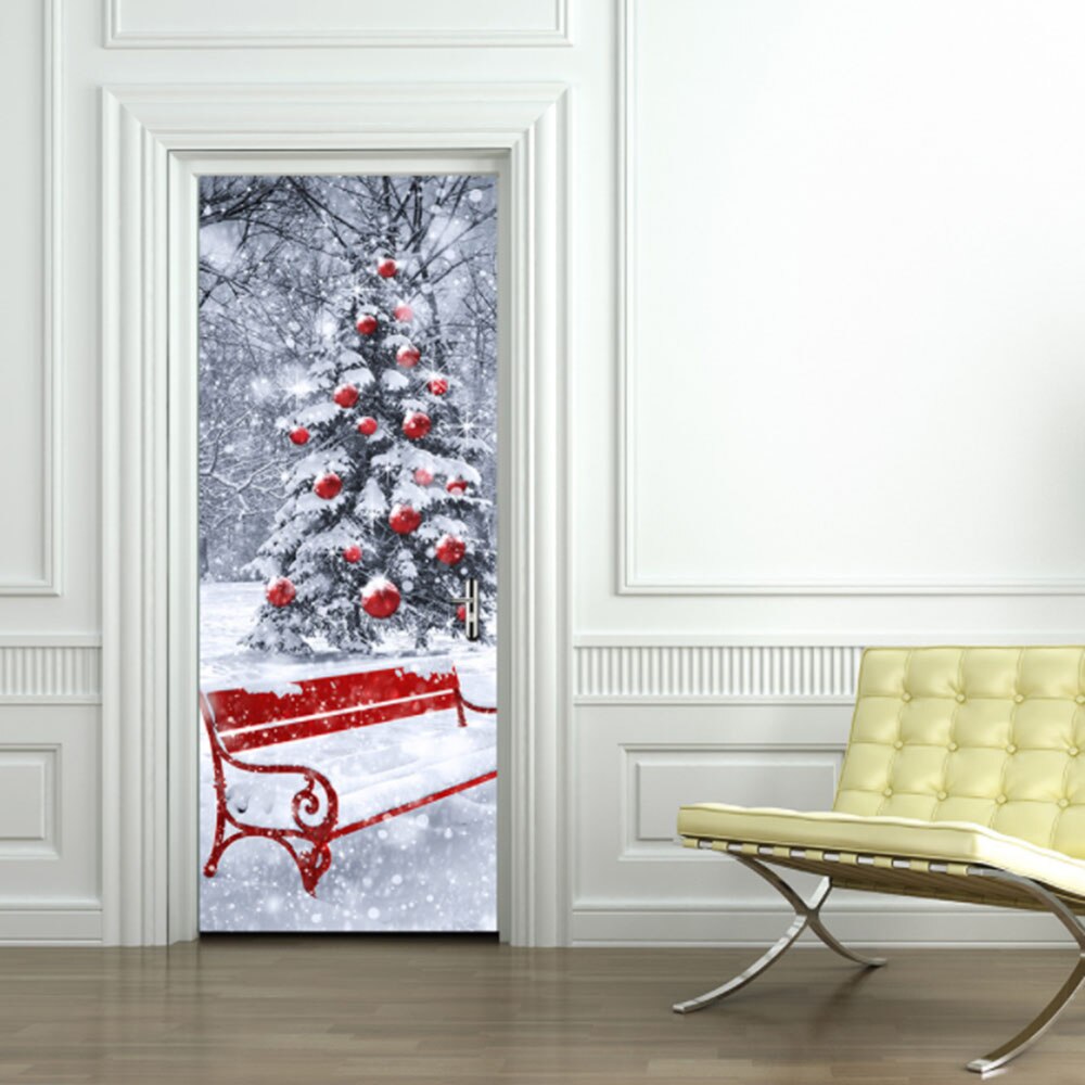 3D Door Sticker Space Landscape Home Decor Room Door Art Picture Pvc Door Christmas Tree Self Adhesive Wallpaper Merry Christmas