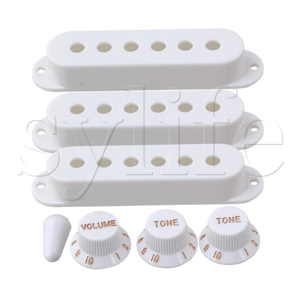 White Guitar Parts Set Switch tip Single coil Pickup Cover 1 volume 2 Tone Knobs