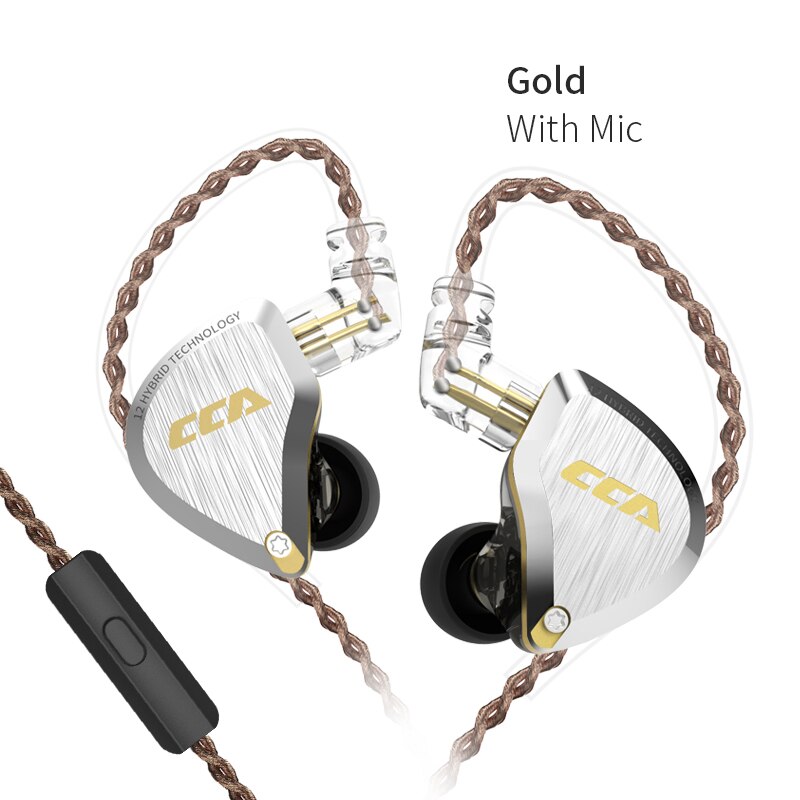 Cca C12 5BA + 1DD Hybrid In Ear Headset 12 Drivers Unit Hifi Dj Monitor Oortelefoon Oordopjes Headset Noise Cancelling oortelefoon: CCA C12 Gold  mic