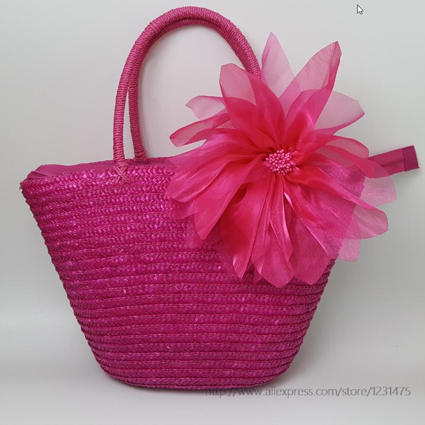 Sac de paille léger tissé pour femmes, sacs de plage à la , d'été a1199: hot pink