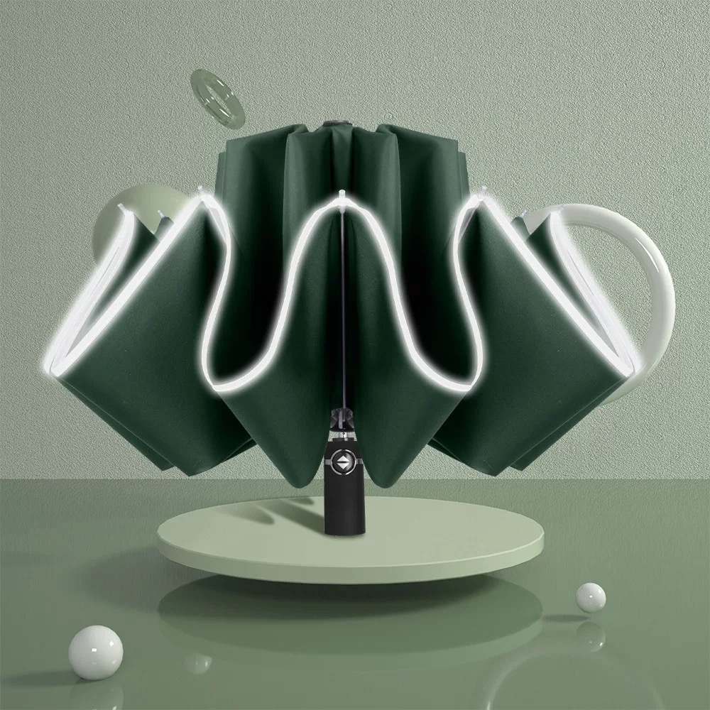 Nuovo Xiaomi Auto Open Close ombrello inverso a LED a emissione di luce ombrello Business automatico a tre ossa a dieci ossa con luce.: Automatic-Green