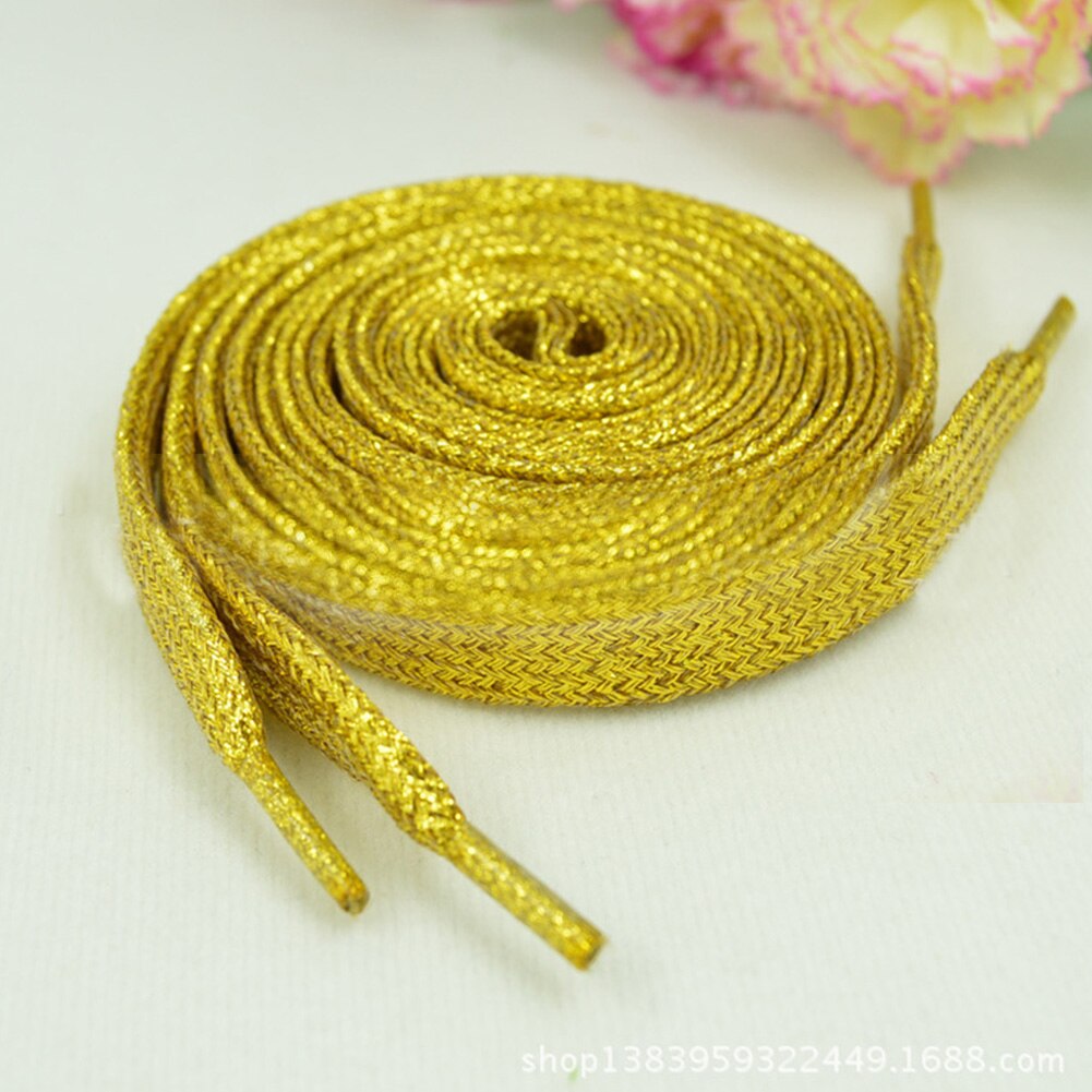 Cordones de hilo dorado y plateado brillante para zapatillas deportivas, cordones planos para correr, cordones de zapato colorido para hombre y mujer, 1 par: golden