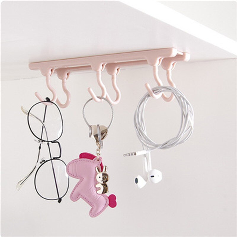 Percha de plástico con 6 ganchos para colgar vasos, colgador de baño, organizador de cocina, estante de puerta, estante de almacenamiento, accesorios para utensilios de cocina