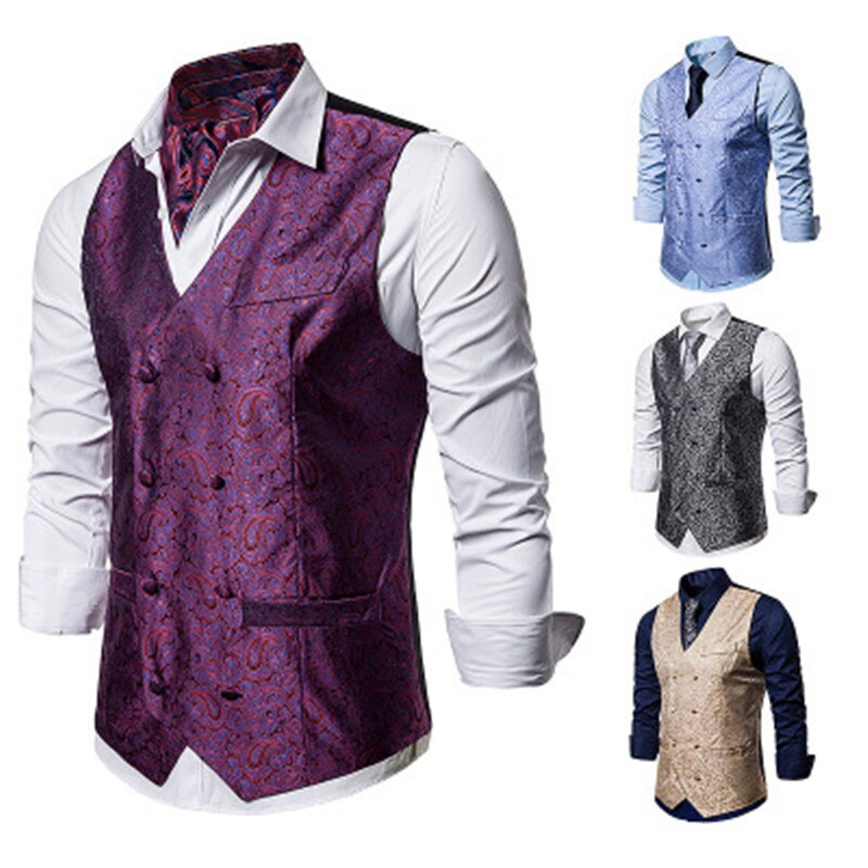 Dubbelrijs herenvest casual paisley bloemenprint colete social luxe heren bruidsvesten gilet kostuum heren