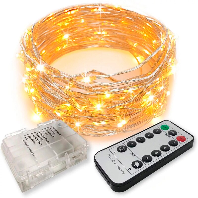 Remote Control LED Fairy Lights string Battery Operated 8 Mode Timer string lights Outdoor Wedding Decoration Without Batteries: 10M 100led