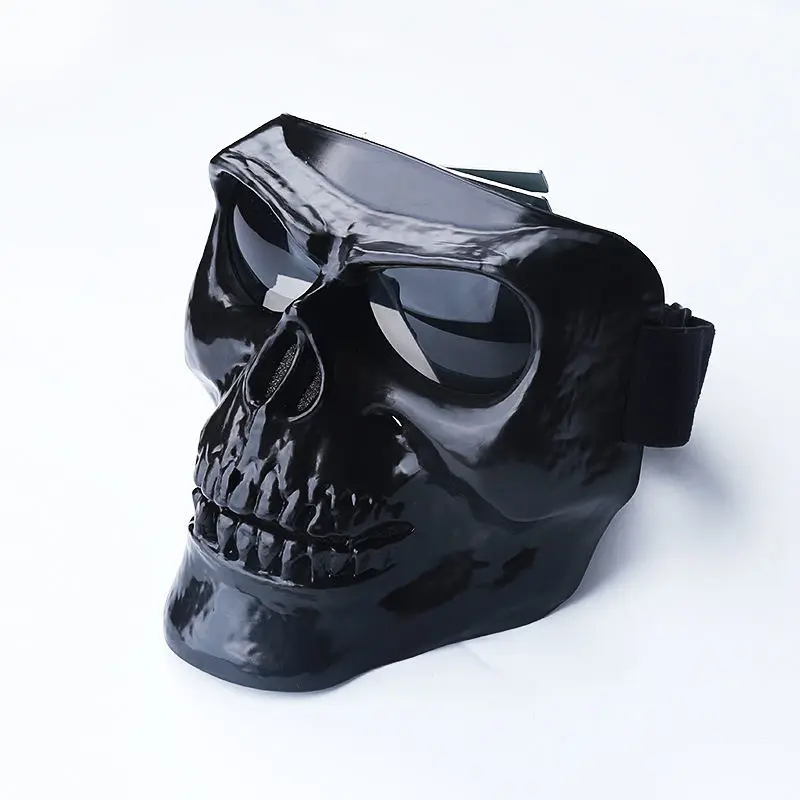 Protetor facial para motocicleta, máscara completa de caveira de plástico com óculos de ar macio para capacete de motocicleta moto casco fantasma: Champagne