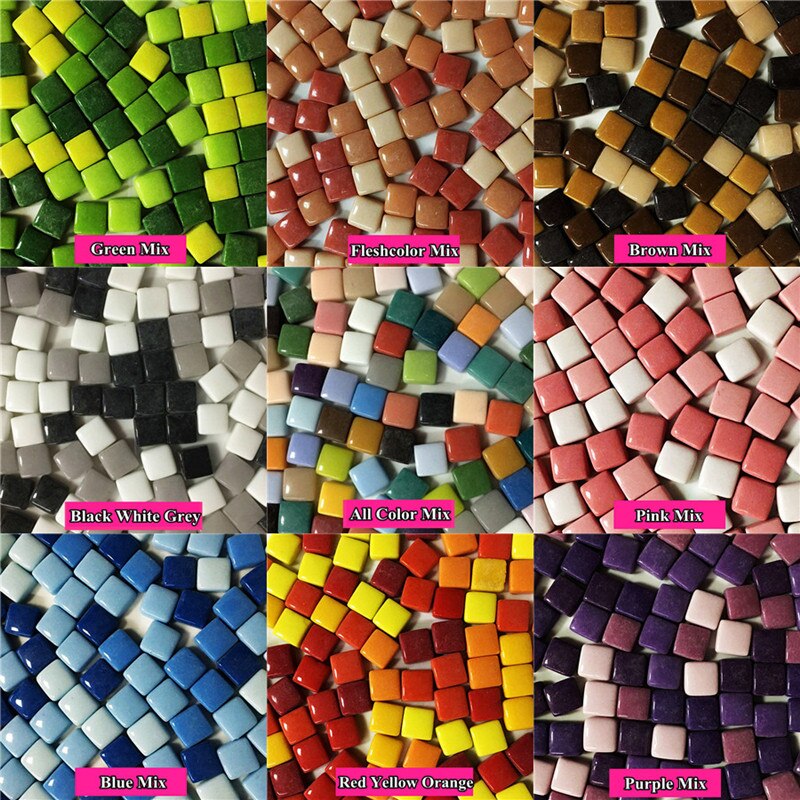 125pcs(Approx. 250g/8.82oz) Jade Mosaic Tiles 1.1*1.1*0.4cm Square Mosaic Stones DIY Mosaic Craft Materials Mix Color