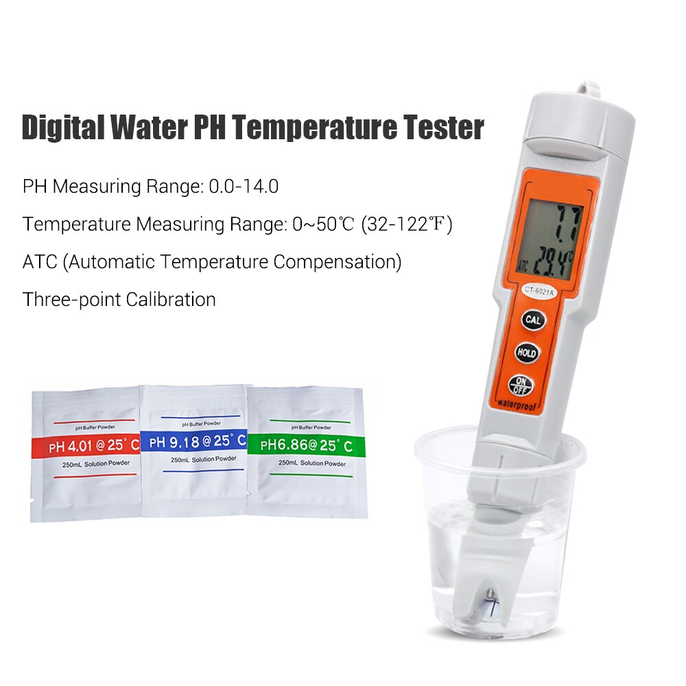LCD Digital Water PH Tester Temperature Meter with ATC Portable Water Monitor Acidity Alkalinity Analyzer for Water