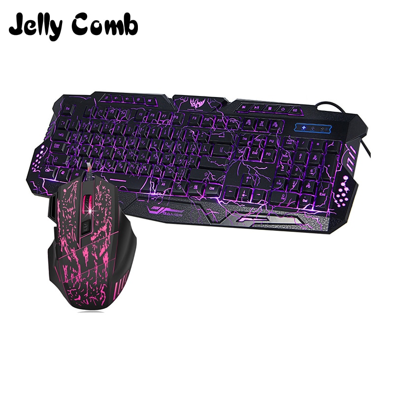 Jelly Comb Wired Gaming Keyboard Mouse set for Computer PC Gamer Colorful Backlit Russian Keyboard Mouse Comb Ergonomic