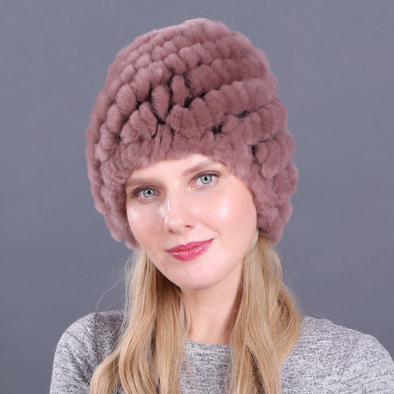 Dames RealRabbit bontmuts harige gebreide muts warme muts ski schedel cap