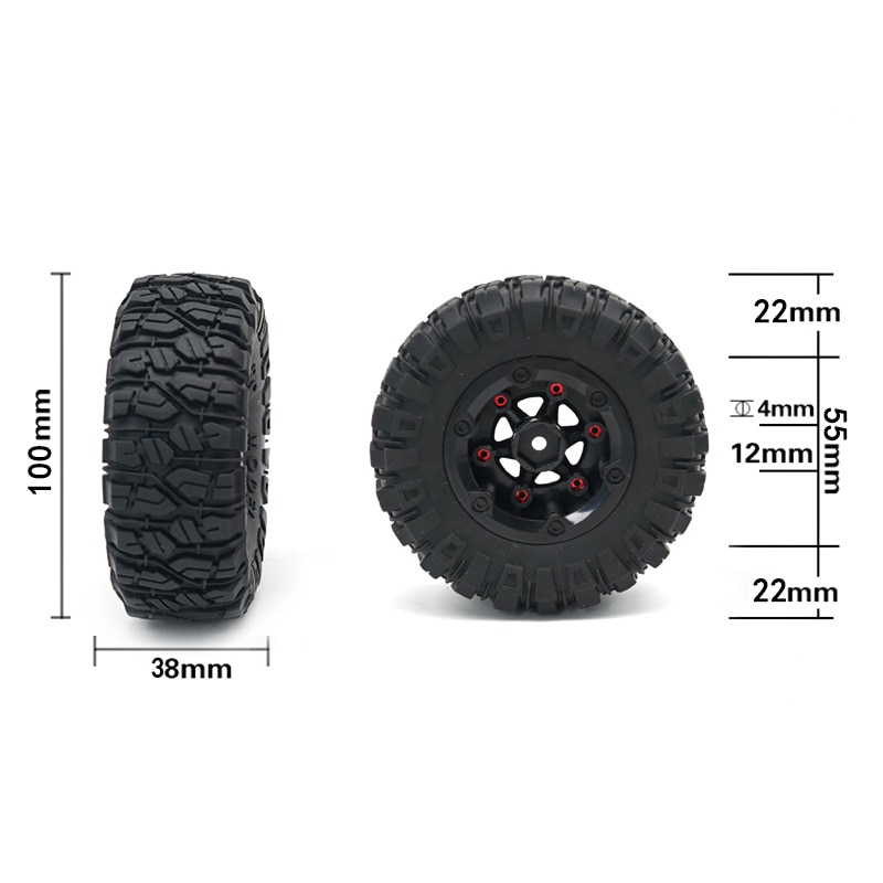 1:12 RC Truck Crawlers 100mm Rubber Tires Tyres with Wheel Hex 4X for Wltoys 12428 12423 FY01 FY02 FY03