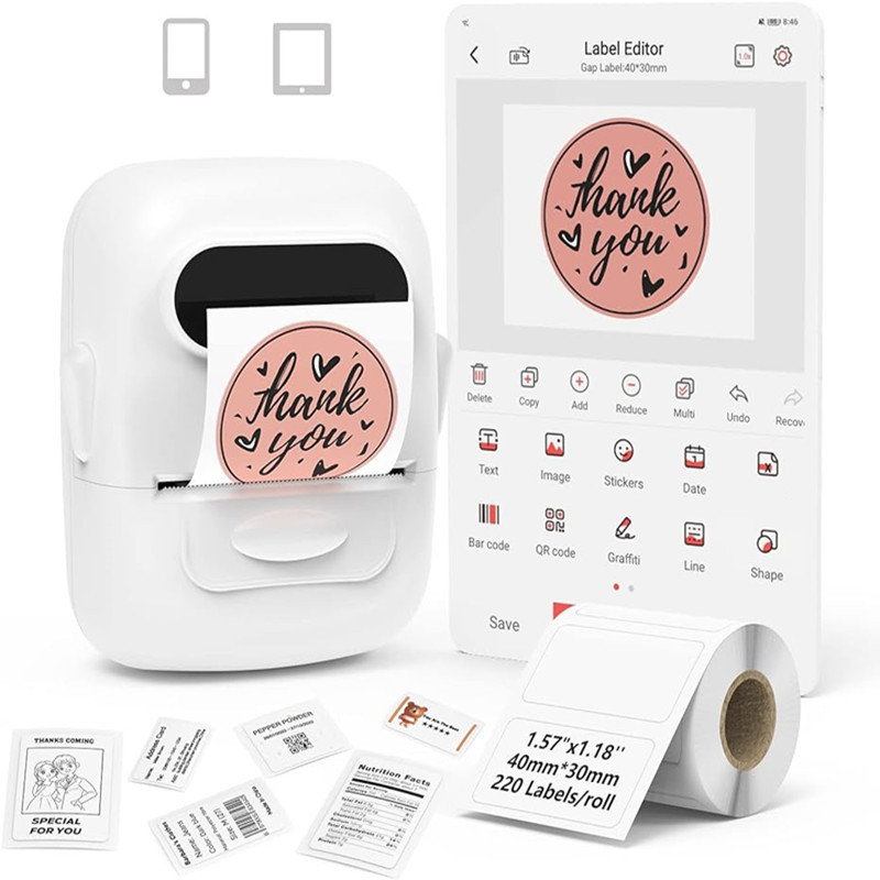 Draadloze labelprinter P50 Inktloze Bluetooth Thermische Label Maker Zelfklevende Label Sticker Machine DIY Patroon Barcode QR Code Tape