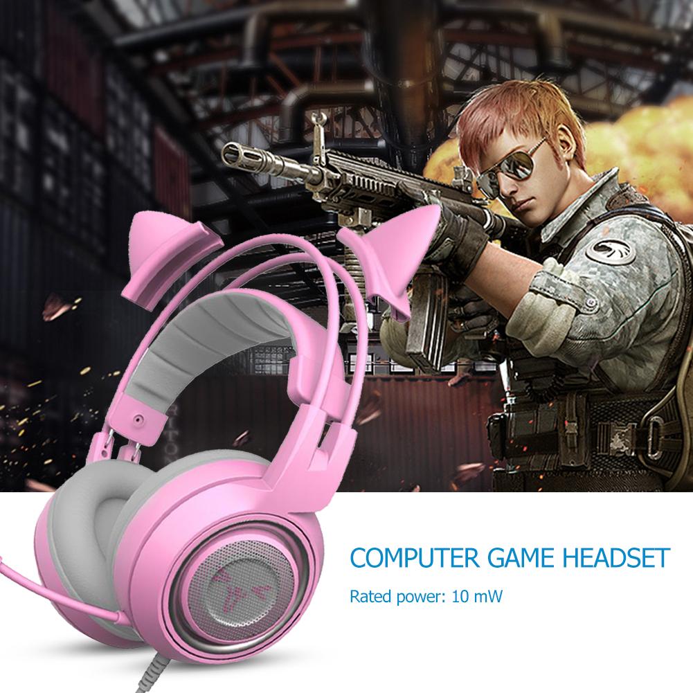 Somic  g951s ps4 pink cat ørestøjreducerende hovedtelefoner 3.5mm stik pige børn gaming headset med mikrofon til telefon