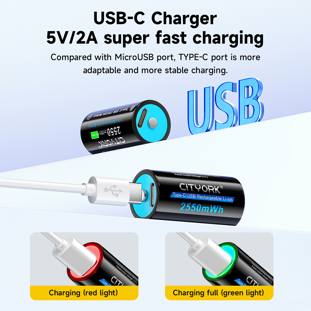CITTORK 100% pojemność 3,7 V CR123 CR123A akumulator typu C USB ładowanie RCR123 16340 16350 baterie litowo-jonowe
