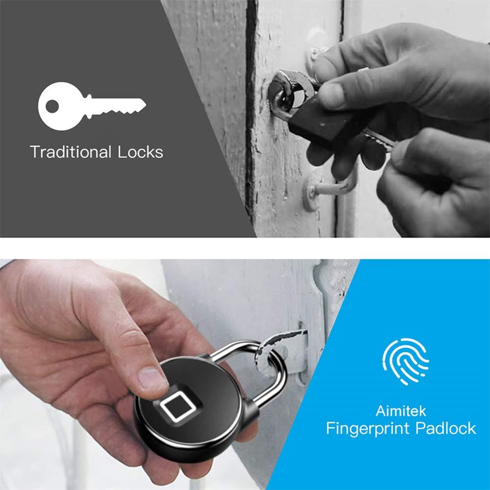 Fingerprint Padlock APP Bluetooth IP66 Waterproof Smart Lock, USB Rechargeable Security Keyless Lock for School Locker, Gym ZW02