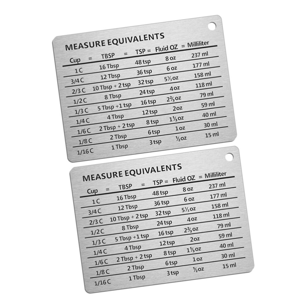 2pcs Stainless Steel Measure Equivalent Measurement Conversion Chart Oz and Milliliters Measuring Conversion Refrigerator Magnet: Default Title