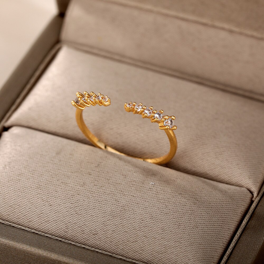 Zirkoon Open Cubic Geometrische Ringen Voor Vrouwen Roestvrij Staal Goud Verstelbare Vinger Ring Paar Ringen Femme Wedding Jewley