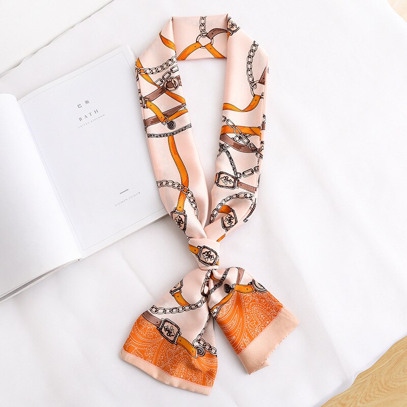 and silk scarf women's and foreign style decoration thin and narrow long scarf Ribbon Hair Band binding belt: see chart 2