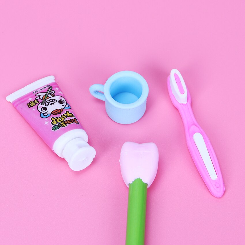 4 PCS/Set Gomas De Borrar Lovely Koubei Expression of Toothpaste Teeth Correction Supplies Eraser Removable Rubber Polishing
