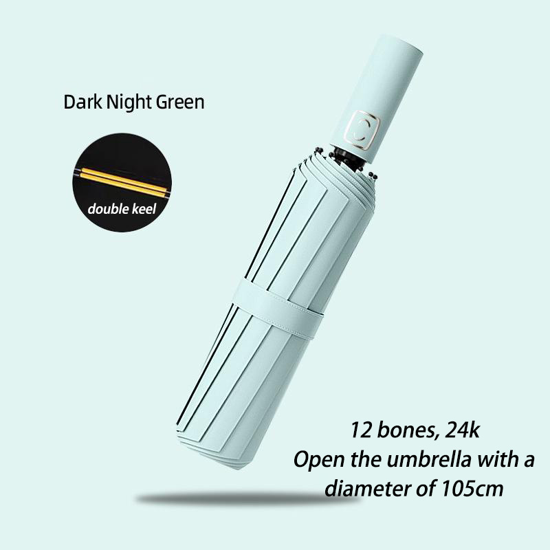 Fully Automatic Umbrella 24 Bone Reinforced Sunny And Rainy Dual-use 3-fold Umbrella Sun Protection Folding Sun Umbrella: WHITE