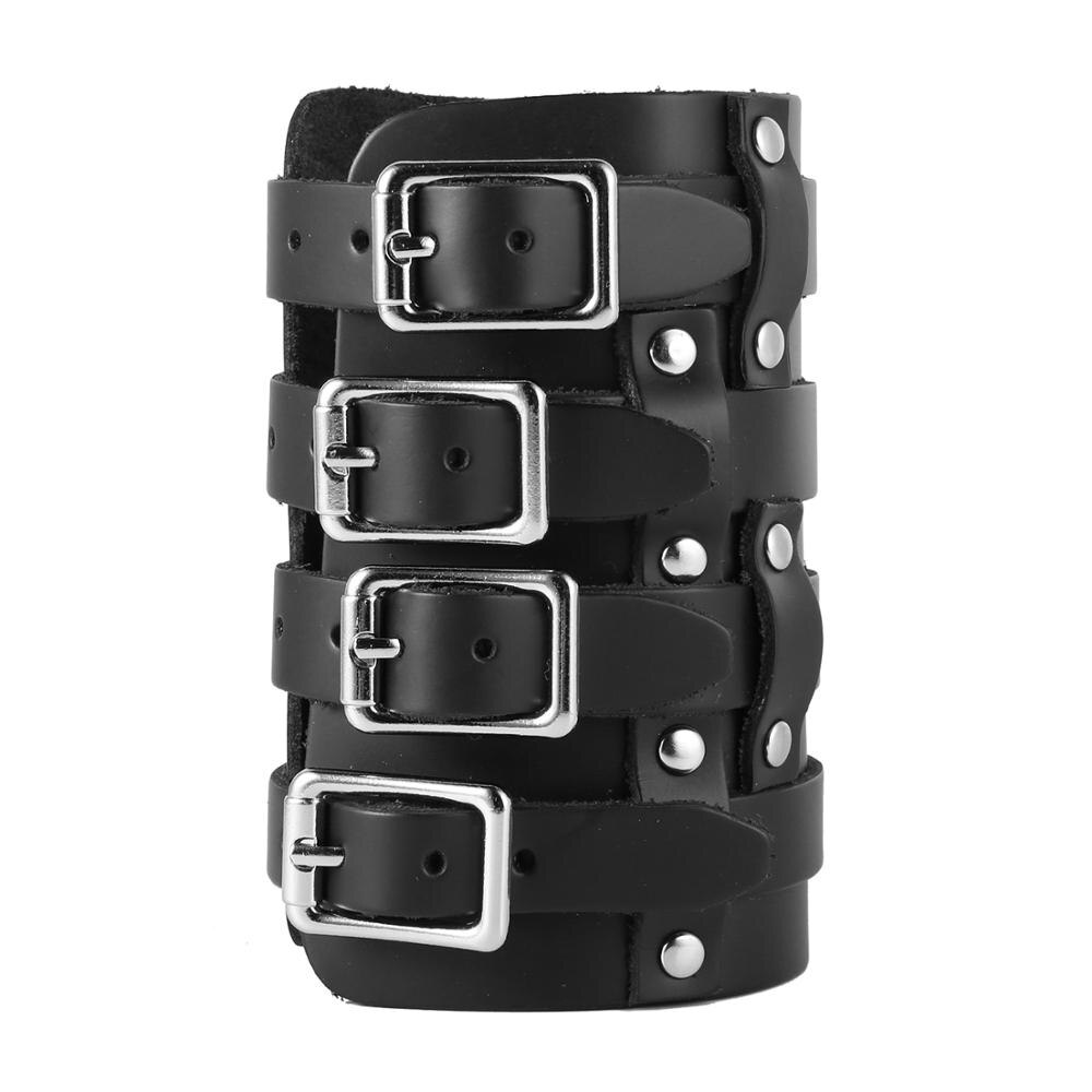 HZMAN Mens Leather Wide Triple Strap Cuff Wrap Gauntlet Wristband Buckle Fastening Arm Armor Cuff 4 Rows