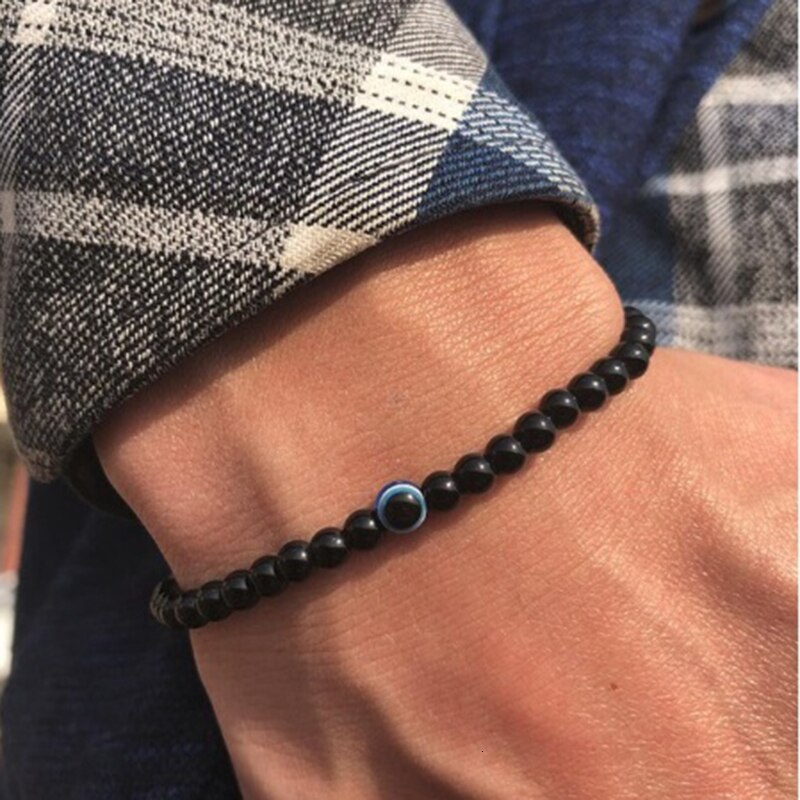 Trendy Blue Eye Charm Bracelet For Men Handmade By 4mm Natural Stone Men Bracelet Jewelry Hombre Pulsera: 2