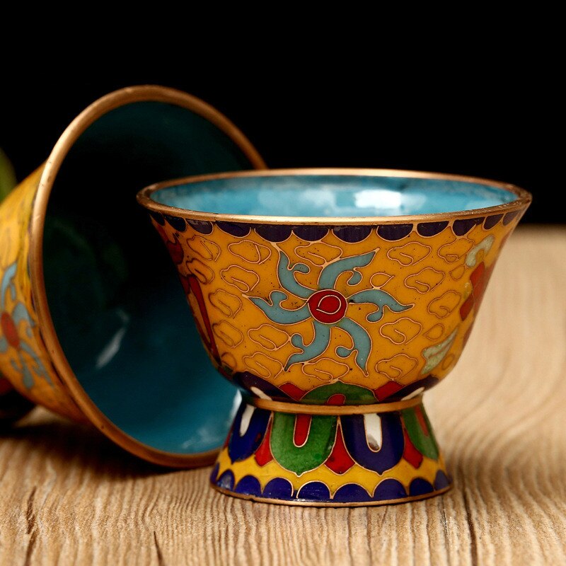 Cloisonne Zuiver Koper Water Supply Cup Acht Gunstige Zes-Woord Mantra Voor De Kom Van Boeddha Aanbidding Voor Een verscheidenheid Aan Optionele: Height 6.5cm