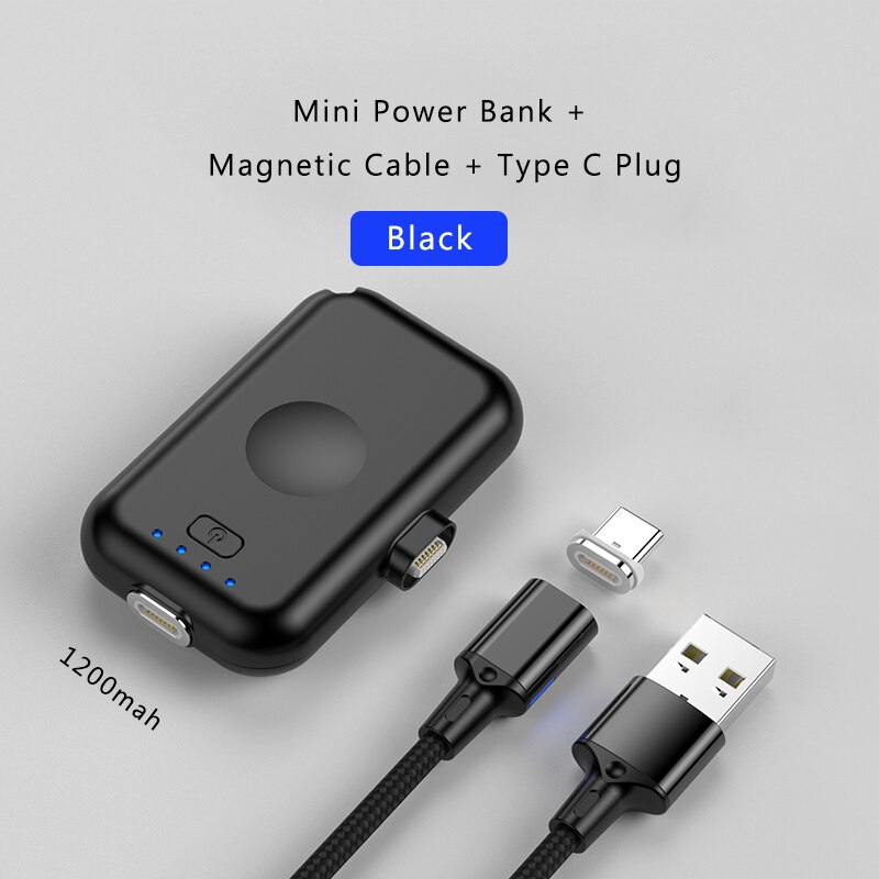 Magnetic Power Bank For iPhone Micro USB Type C 1200mAh Mini Magnet Charger Power Bank For iPhone iPad Xiaomi Huawei Phone: Type-c