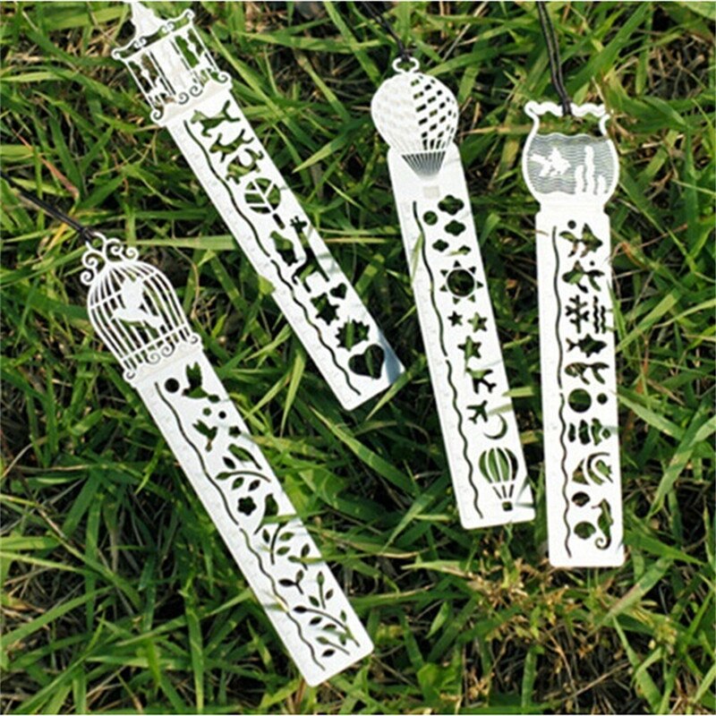 1pc Cartoon bird fish metal bookmark with ruler