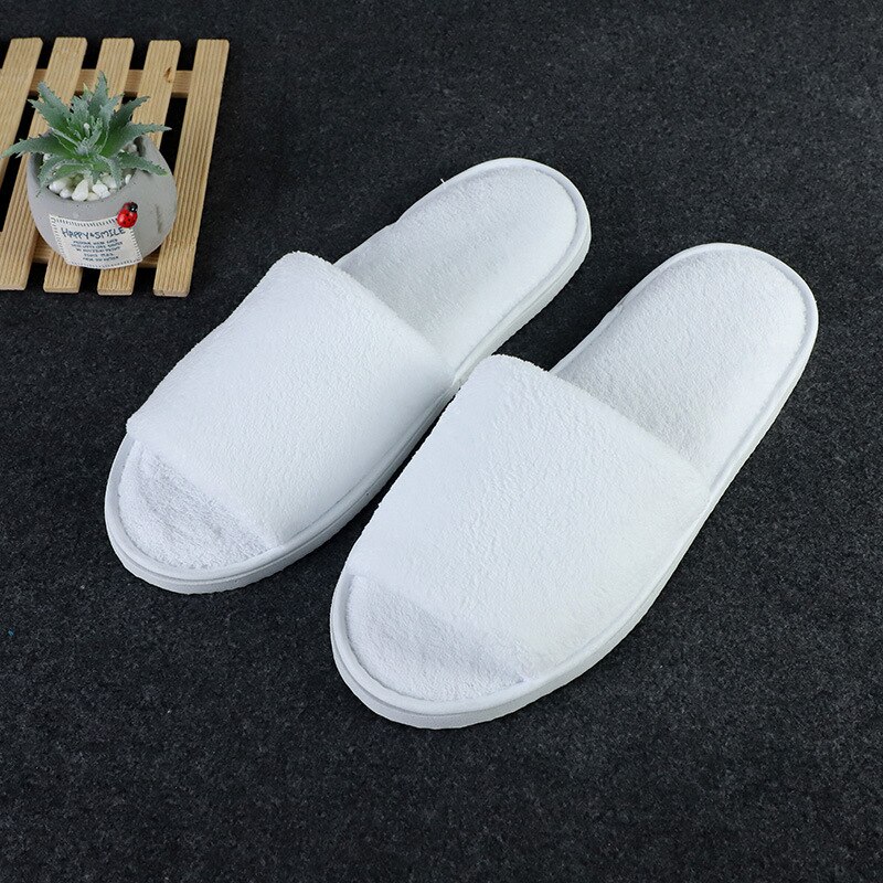 Disposable Slippers Hotel Open Toe Slides Close Toe Non-slip Travel Indoor Guest Slippers Portable Coral fleece Shoes 10 Pairs: white2