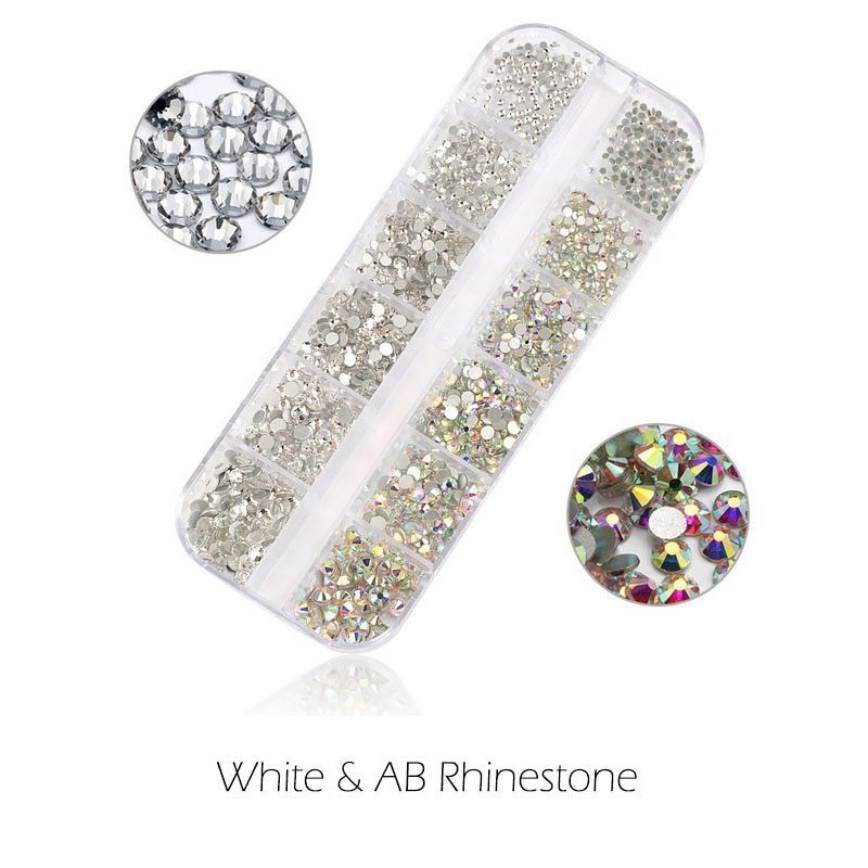 Glitter Nail Art Crystal Ab Diamant Edelstenen Strass Glas Platte Terug Acryl 3D Nagels Decoratie