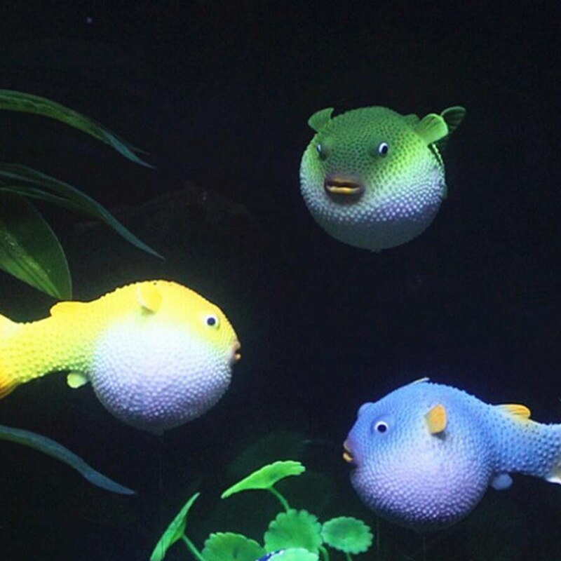 1PCS Fish Tank Aquarium Artificial Puffer Fishpond Artificial Pufferfish Aquarium Decoration Glowing Effect Fish