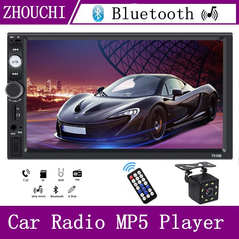 2din 7 Inch Touch Screen Car Radio Stereo Bluetooth MP5 Player FM Audio Receiver SD/USB/AUX Support Rearview Camera