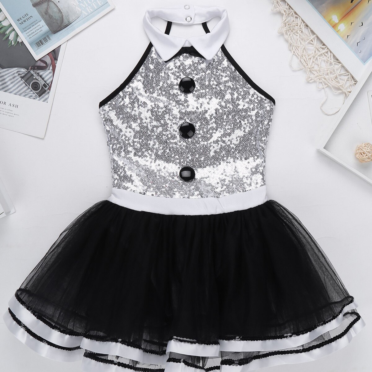 Kids Girls Sequins Leotards Gymnastics Ballet Tutu Dress Modern Lyrical Dancing Costume Girls Ballerina Dance Wear
