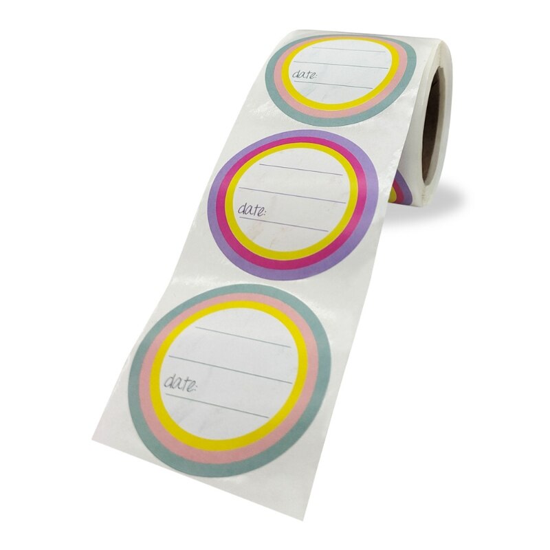 200 Pcs/Roll Kitchen Sticker Refrigerator Freezer Food Storage Date Content Labels Self Adhesive Circle Sealing Stickers