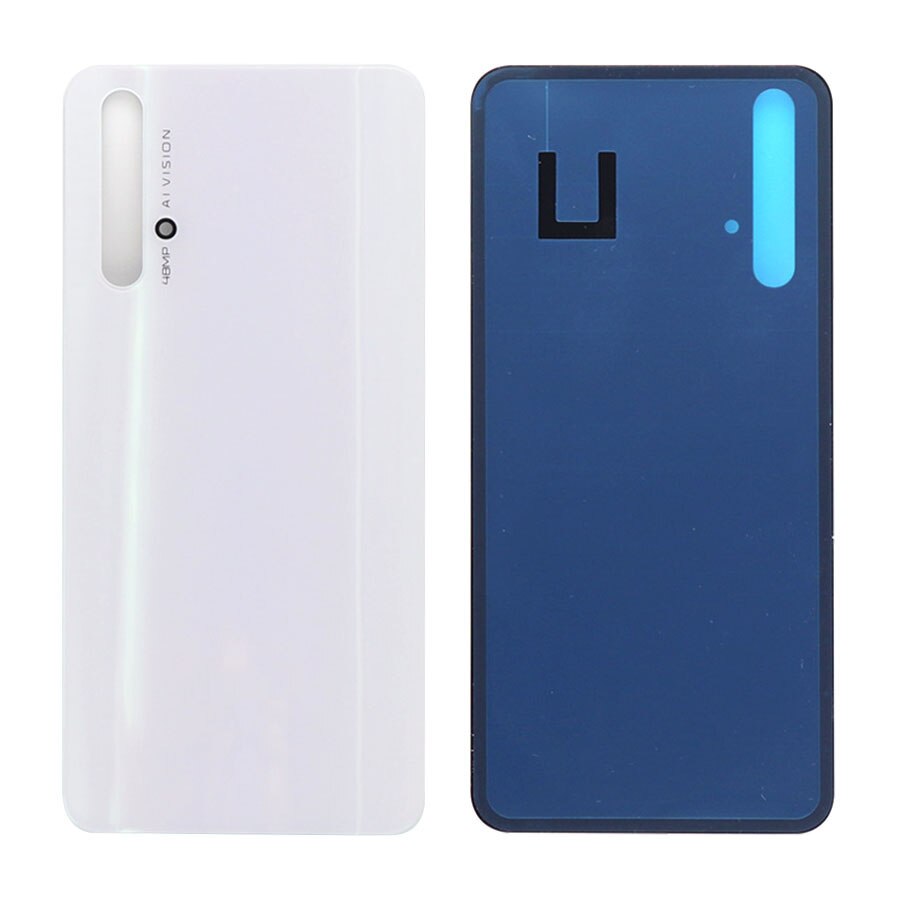Zonder Logo Voor Huawei Honor 20 Batterij Cover Terug Glas Achterpaneel Behuizing Deur Case + Camera Lens Vervanging + sticker YAL-L21: White No Lens