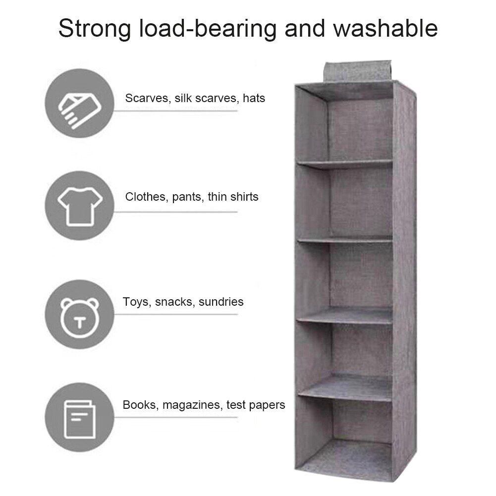 5 Shelf Dustproof Hanging Closet Organizer Foldable Nursery Room Collapsible Bedding Wardrobe Storage Easy Install Clothes Home