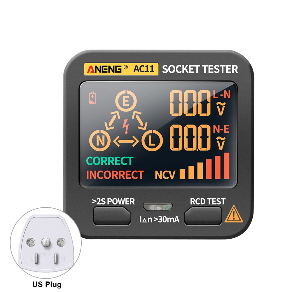 Stopcontact Tester - RCD Breker Zoeker - LCD Display - Spanningsmeting - AU/US/EU/UK Stekker