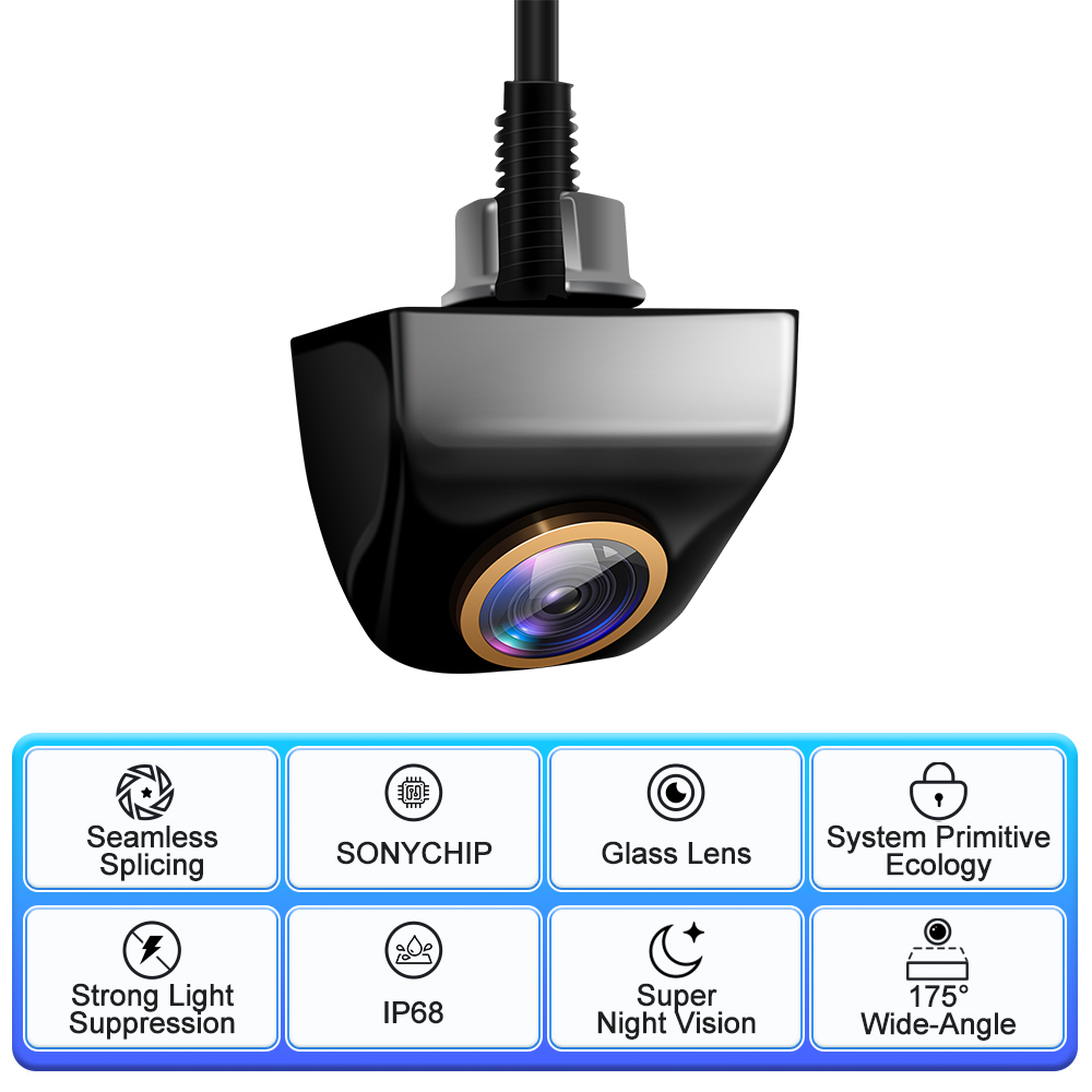 AHD 1920x1080P Car Rear View Camera 200° for Fisheye Golden Lens Full HDR Night Vision Vehicle back car reversing Front Camera: Silver