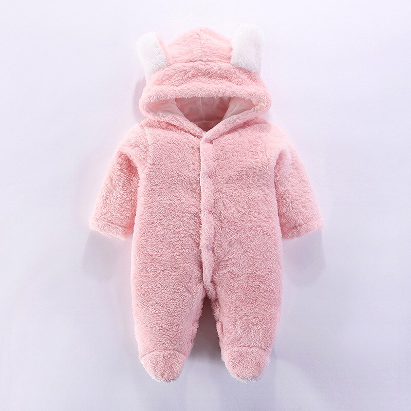 Baby Winter Warme Dikke Rompertjes Jongens Meisjes Fleece Jumpsuit Met Capuchon Zachte Mooie Jassen Pasgeboren Baby Body Suits: Roze / 73CM