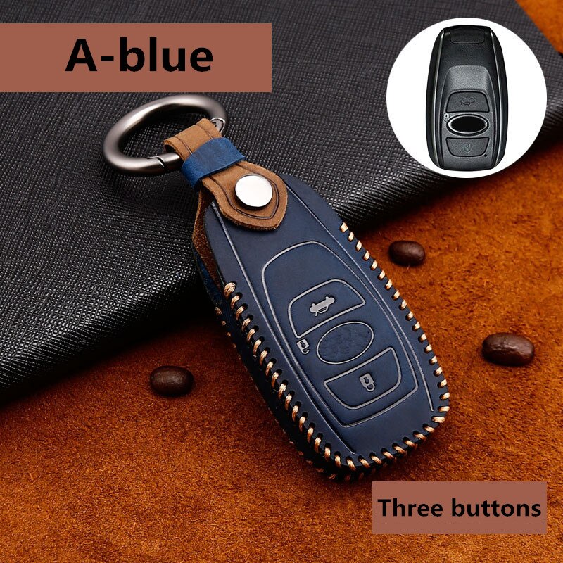 Leather Car Key Cover for Subaru Legacy XV Forester Outback BRZ SIT Accessories Auto Remote Key Shell Case Protector Covers: Blue